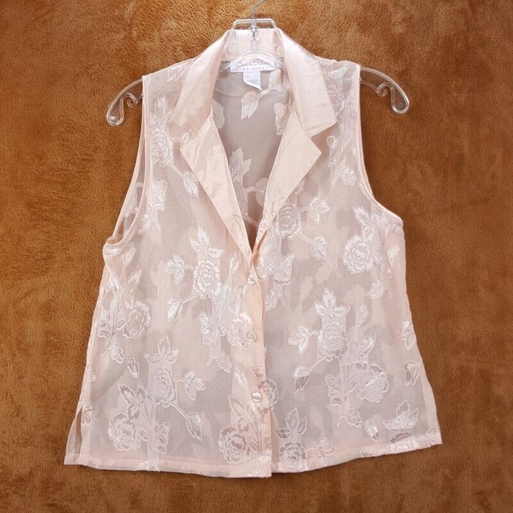 OSCAR DE LA RENTA Womens Sleepwear Small Peach Top Sleeveless Pajama Shirt